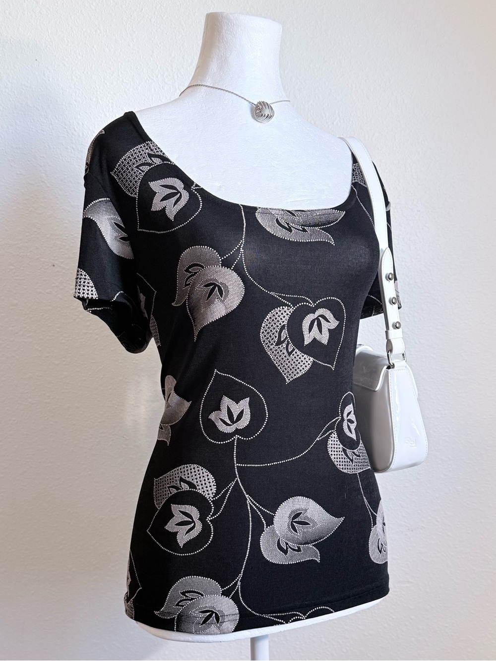 Vintage Steven Ross Naturally Patterned Clingy Short Sleeve Top 90s Whimsygoth